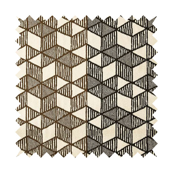 Geometric Triangles Cream Brown Black Colour Velvet Upholstery Fabric JO-15 - Roman Blinds