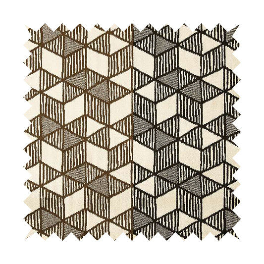 Geometric Triangles Cream Brown Black Colour Velvet Upholstery Fabric JO-15