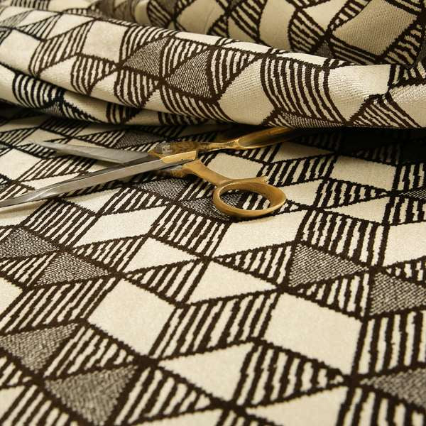 Geometric Triangles Cream Brown Black Colour Velvet Upholstery Fabric JO-15 - Roman Blinds