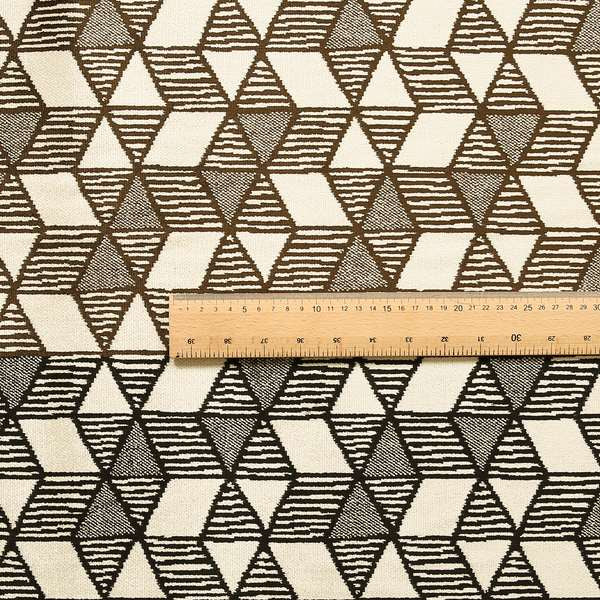 Geometric Triangles Cream Brown Black Colour Velvet Upholstery Fabric JO-15 - Roman Blinds