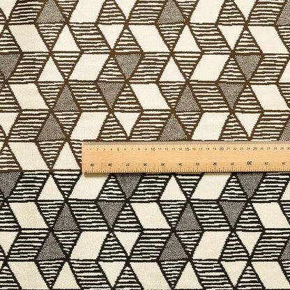 Geometric Triangles Cream Brown Black Colour Velvet Upholstery Fabric JO-15 - Made To Measure Curtains