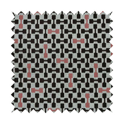 Fantasque White Black Pink Coloured Geometric Pattern Chenille Fabric Upholstery Furnishing Material JO-151 - Roman Blinds