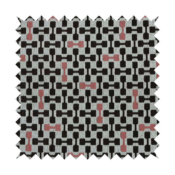 Fantasque White Black Pink Coloured Geometric Pattern Chenille Fabric Upholstery Furnishing Material JO-151