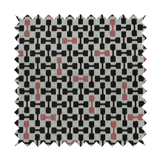Fantasque White Black Pink Coloured Geometric Pattern Chenille Fabric Upholstery Furnishing Material JO-151