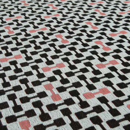 Fantasque White Black Pink Coloured Geometric Pattern Chenille Fabric Upholstery Furnishing Material JO-151 - Made To Measure Curtains