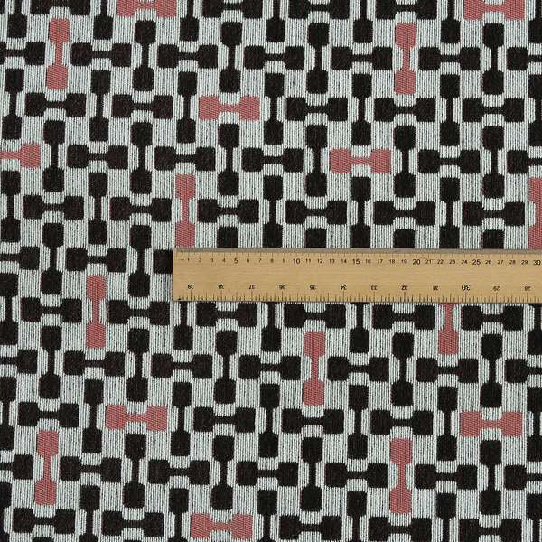 Fantasque White Black Pink Coloured Geometric Pattern Chenille Fabric Upholstery Furnishing Material JO-151 - Roman Blinds