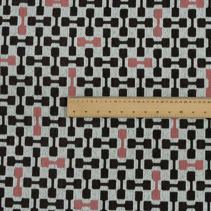 Fantasque White Black Pink Coloured Geometric Pattern Chenille Fabric Upholstery Furnishing Material JO-151 - Made To Measure Curtains