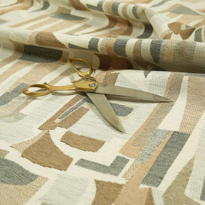 Maasai African Inspired Geometric Art Design Fabric In Beige Grey Woven Soft Chenille Furnishing Fabric JO-154 - Roman Blinds