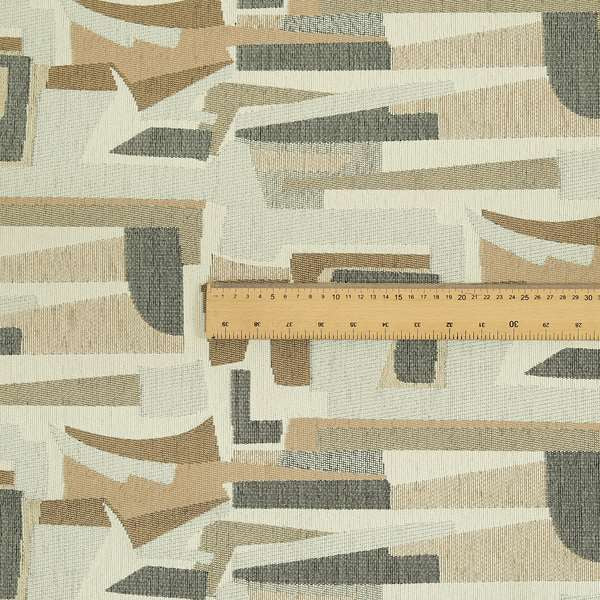 Maasai African Inspired Geometric Art Design Fabric In Beige Grey Woven Soft Chenille Furnishing Fabric JO-154 - Made To Measure Curtains