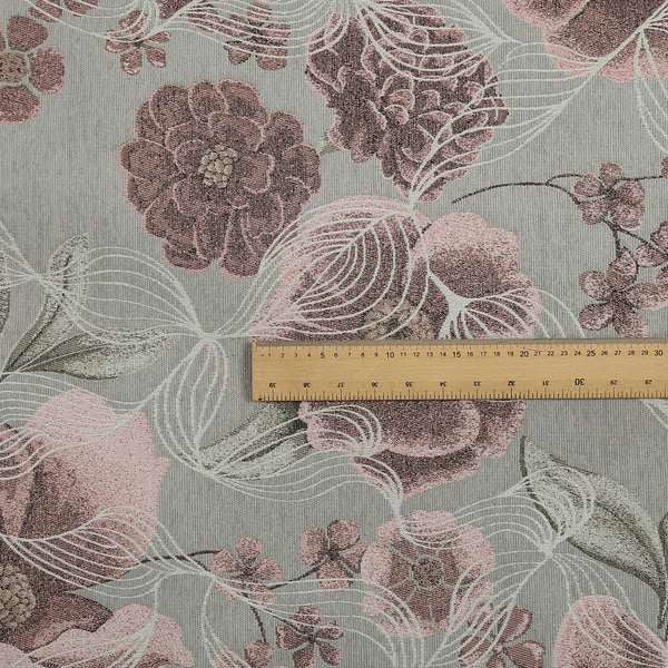 Anna Rose Grey Pink Coloured Floral Inspired Soft Chenille Fabric Material JO-157 - Roman Blinds