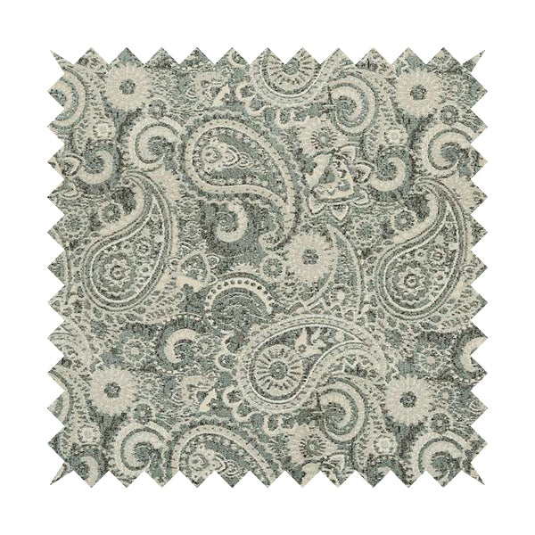 Blue Beige Paisley Pattern Chenille Fabric JO-158 - Made To Measure Curtains