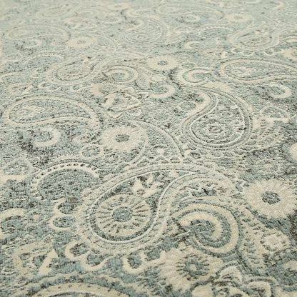 Blue Beige Paisley Pattern Chenille Fabric JO-158 - Roman Blinds