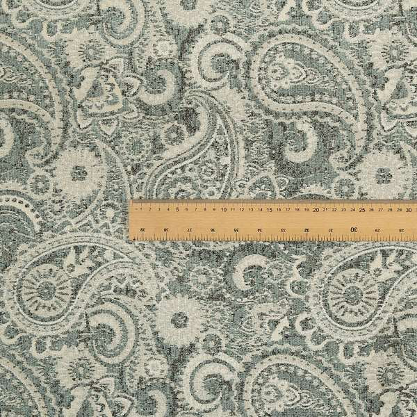 Blue Beige Paisley Pattern Chenille Fabric JO-158 - Roman Blinds