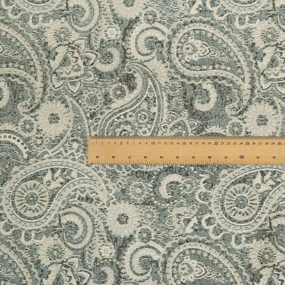 Blue Beige Paisley Pattern Chenille Fabric JO-158