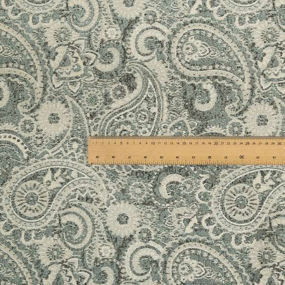 Blue Beige Paisley Pattern Chenille Fabric JO-158 - Handmade Cushions