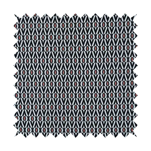 Uzbek Decorative Geometric Pattern Black White Pink Colour Soft Chenille Interior Fabric JO-159 - Made To Measure Curtains