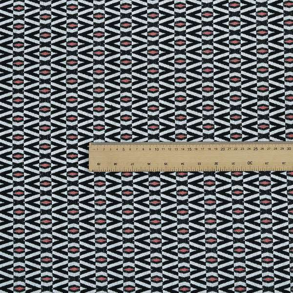 Uzbek Decorative Geometric Pattern Black White Pink Colour Soft Chenille Interior Fabric JO-159 - Roman Blinds