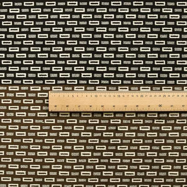 Geometric Blocks Pattern Cream Brown Black Colour Velvet Upholstery Fabric JO-16 - Made To Measure Curtains