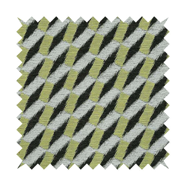 White Green Black Geometric Pattern Upholstery Chenille Fabric JO-162 - Made To Measure Curtains