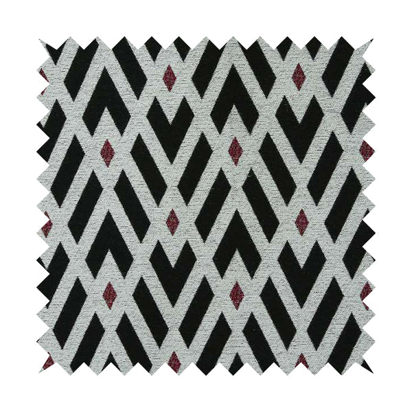 Fantasque Danton Striking Diamond Pattern White Black Red Colour Soft Woven Chenille Fabric JO-163 - Roman Blinds