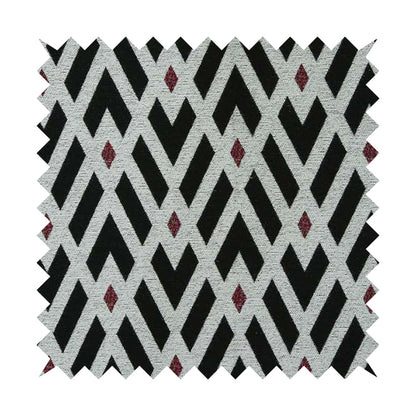 Fantasque Danton Striking Diamond Pattern White Black Red Colour Soft Woven Chenille Fabric JO-163