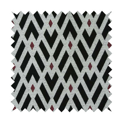 Fantasque Danton Striking Diamond Pattern White Black Red Colour Soft Woven Chenille Fabric JO-163 - Handmade Cushions