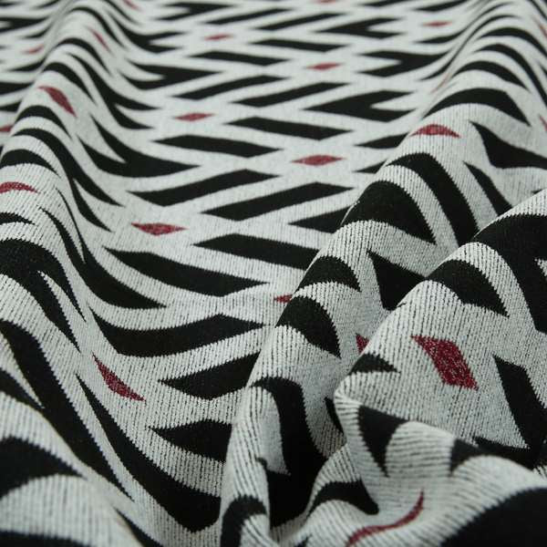 Fantasque Danton Striking Diamond Pattern White Black Red Colour Soft Woven Chenille Fabric JO-163 - Roman Blinds