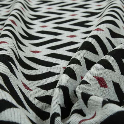 Fantasque Danton Striking Diamond Pattern White Black Red Colour Soft Woven Chenille Fabric JO-163 - Handmade Cushions