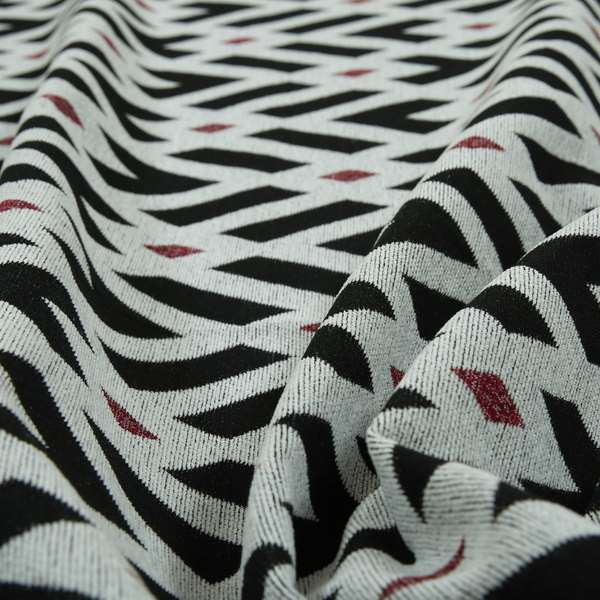 Fantasque Danton Striking Diamond Pattern White Black Red Colour Soft Woven Chenille Fabric JO-163