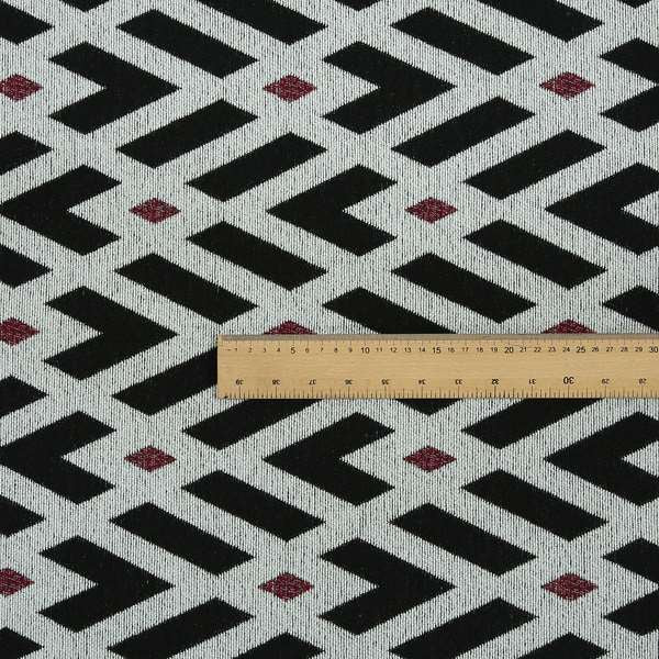 Fantasque Danton Striking Diamond Pattern White Black Red Colour Soft Woven Chenille Fabric JO-163 - Roman Blinds