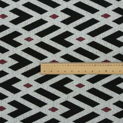 Fantasque Danton Striking Diamond Pattern White Black Red Colour Soft Woven Chenille Fabric JO-163 - Handmade Cushions