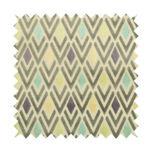 Ziani Cut Velvet Fabric In Geometric Diamond Pattern Winter Yellow Teal Purple Grey Colour JO-165 - Roman Blinds