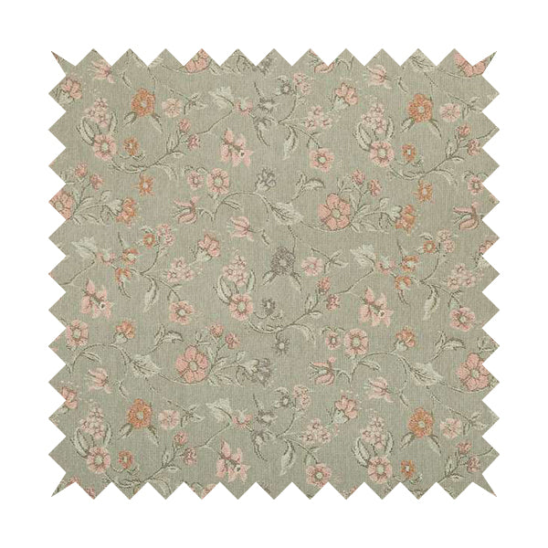 Anna Rose Grey Pink Coloured Small Floral Leaf Soft Chenille Fabric Material JO-168 - Roman Blinds