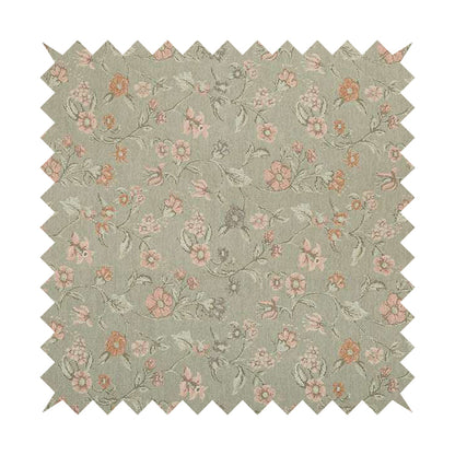 Anna Rose Grey Pink Coloured Small Floral Leaf Soft Chenille Fabric Material JO-168 - Made To Measure Curtains