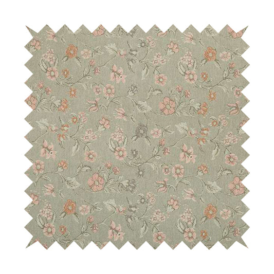 Anna Rose Grey Pink Coloured Small Floral Leaf Soft Chenille Fabric Material JO-168