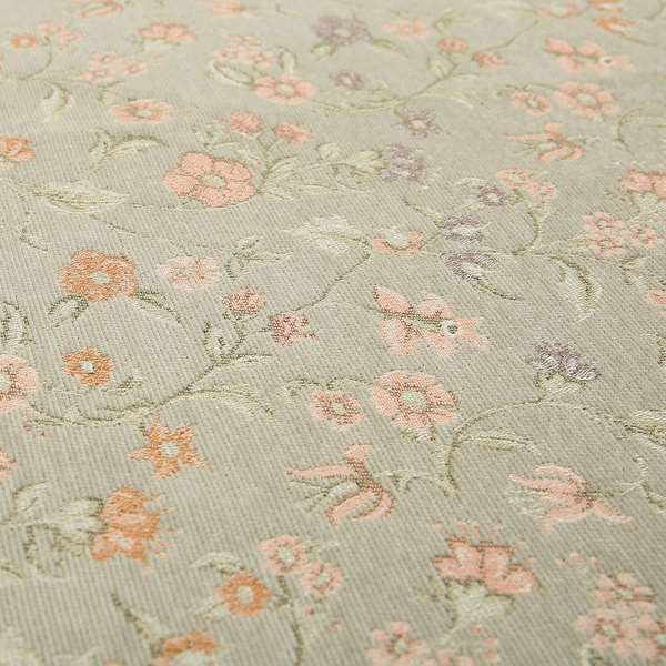 Anna Rose Grey Pink Coloured Small Floral Leaf Soft Chenille Fabric Material JO-168 - Roman Blinds