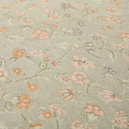 Anna Rose Grey Pink Coloured Small Floral Leaf Soft Chenille Fabric Material JO-168 - Made To Measure Curtains