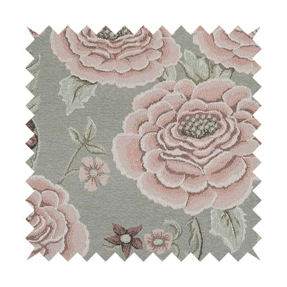 Anna Rose Grey Pink Colour Large Floral Leaf Soft Chenille Fabric JO-169 - Roman Blinds