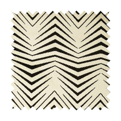 Geometric Thin Chevron Striped Cream Black Colour Pattern Velvet Upholstery Fabric JO-17 - Made To Measure Curtains