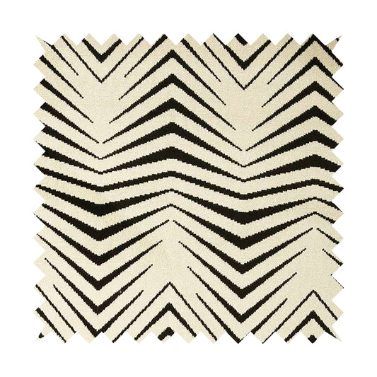 Geometric Thin Chevron Striped Cream Black Colour Pattern Velvet Upholstery Fabric JO-17