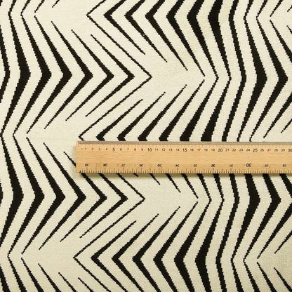 Geometric Thin Chevron Striped Cream Black Colour Pattern Velvet Upholstery Fabric JO-17 - Made To Measure Curtains