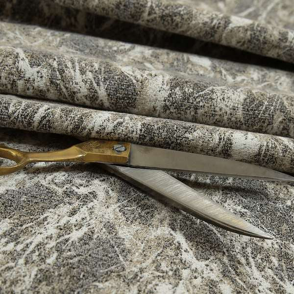 Grey Beige Yorkshire Dales Stone Effect Pattern Soft Chenille Fabric JO-171