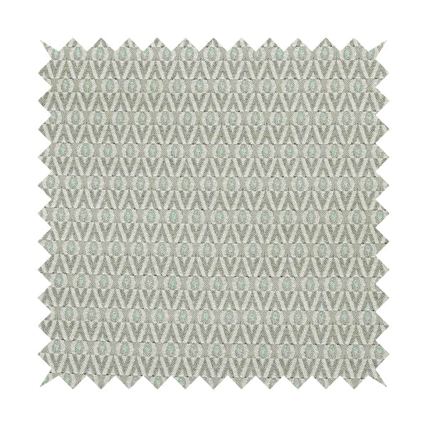 Uzbek Decorative Geometric Pattern Teal White Colour Soft Chenille Fabric JO-175 - Roman Blinds