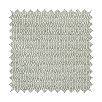 Uzbek Decorative Geometric Pattern Teal White Colour Soft Chenille Fabric JO-175 - Made To Measure Curtains