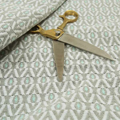 Uzbek Decorative Geometric Pattern Teal White Colour Soft Chenille Fabric JO-175 - Roman Blinds