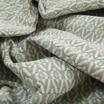 Uzbek Decorative Geometric Pattern Teal White Colour Soft Chenille Fabric JO-175 - Roman Blinds