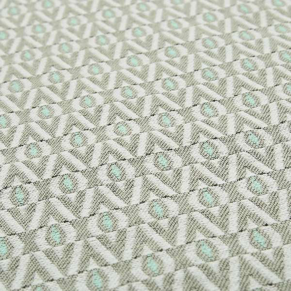 Uzbek Decorative Geometric Pattern Teal White Colour Soft Chenille Fabric JO-175 - Roman Blinds