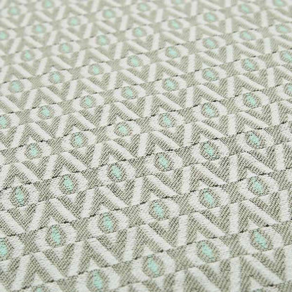 Uzbek Decorative Geometric Pattern Teal White Colour Soft Chenille Fabric JO-175 - Made To Measure Curtains