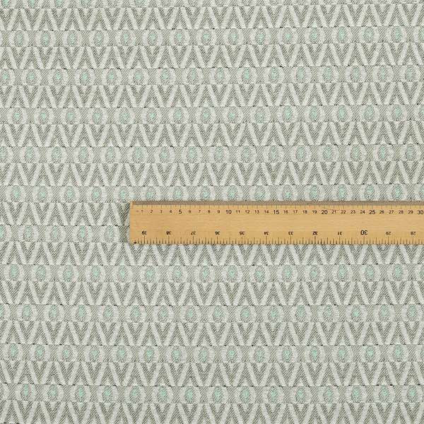 Uzbek Decorative Geometric Pattern Teal White Colour Soft Chenille Fabric JO-175 - Roman Blinds