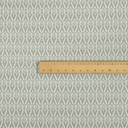 Uzbek Decorative Geometric Pattern Teal White Colour Soft Chenille Fabric JO-175 - Made To Measure Curtains